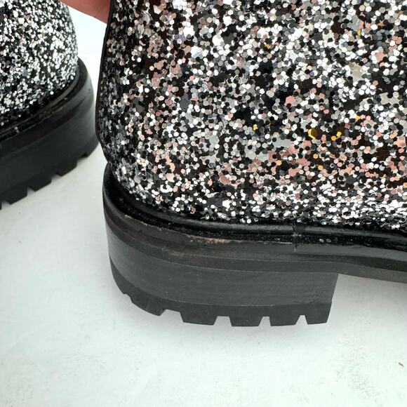 Kate Spade Jemma Silver Glitter Leather Combat Boots Women's 6.5 NEW - Picture 8 of 13